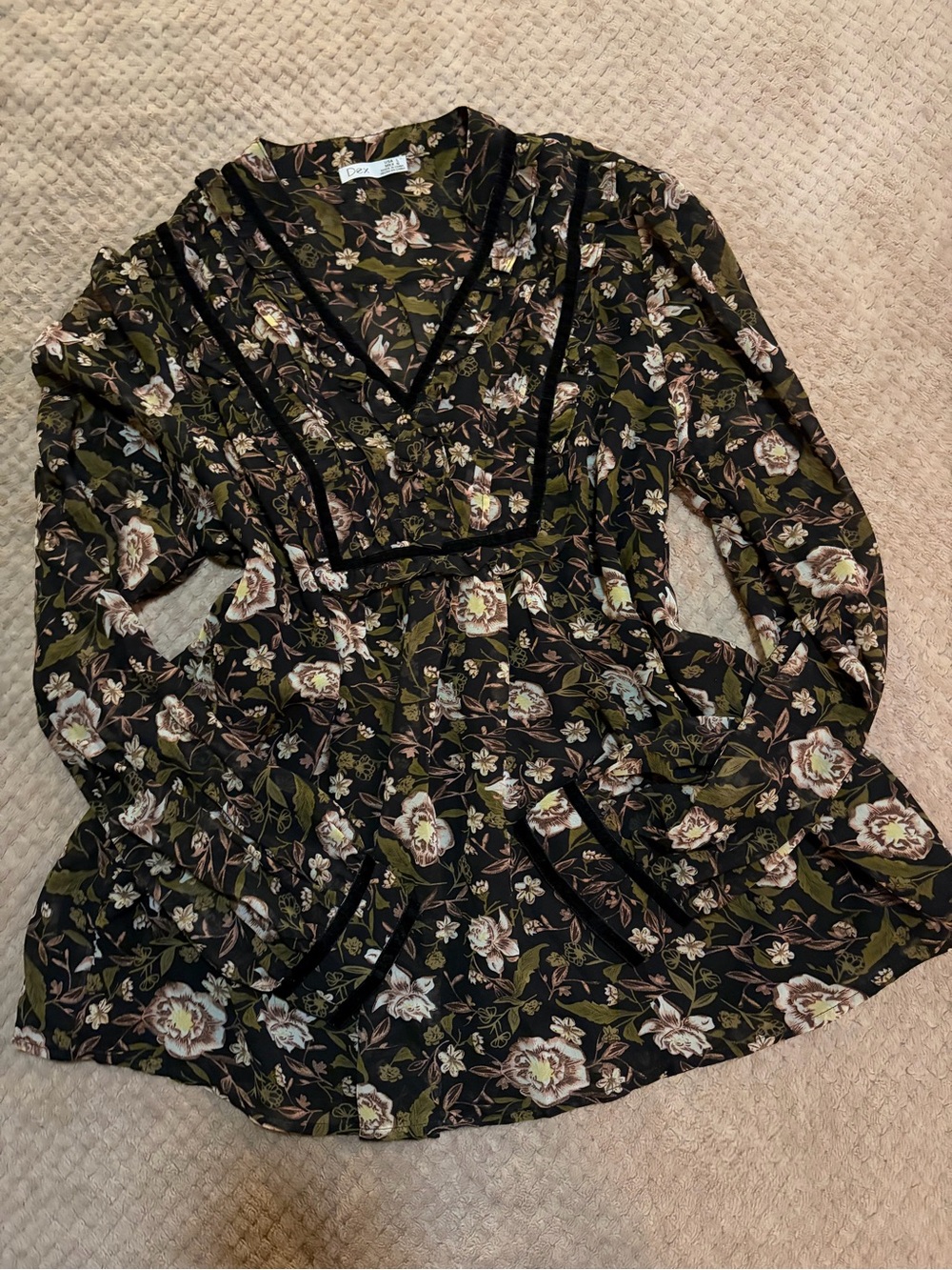Dex Black Floral V-Neck Blazer Jacket with Olive Green Leaves